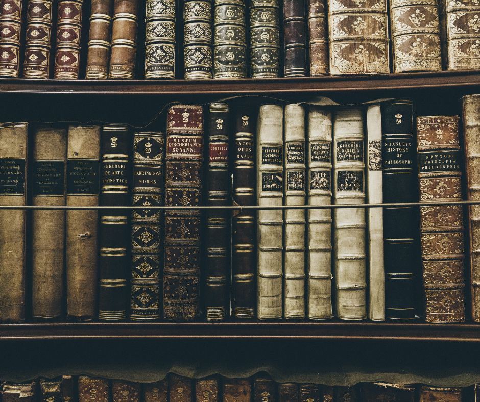 closeup of books on a bookshelf